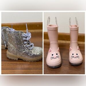 Old Navy Toddler Girl Boots Bundle Size 6 | Rain Boots + Glitter Combat Boots